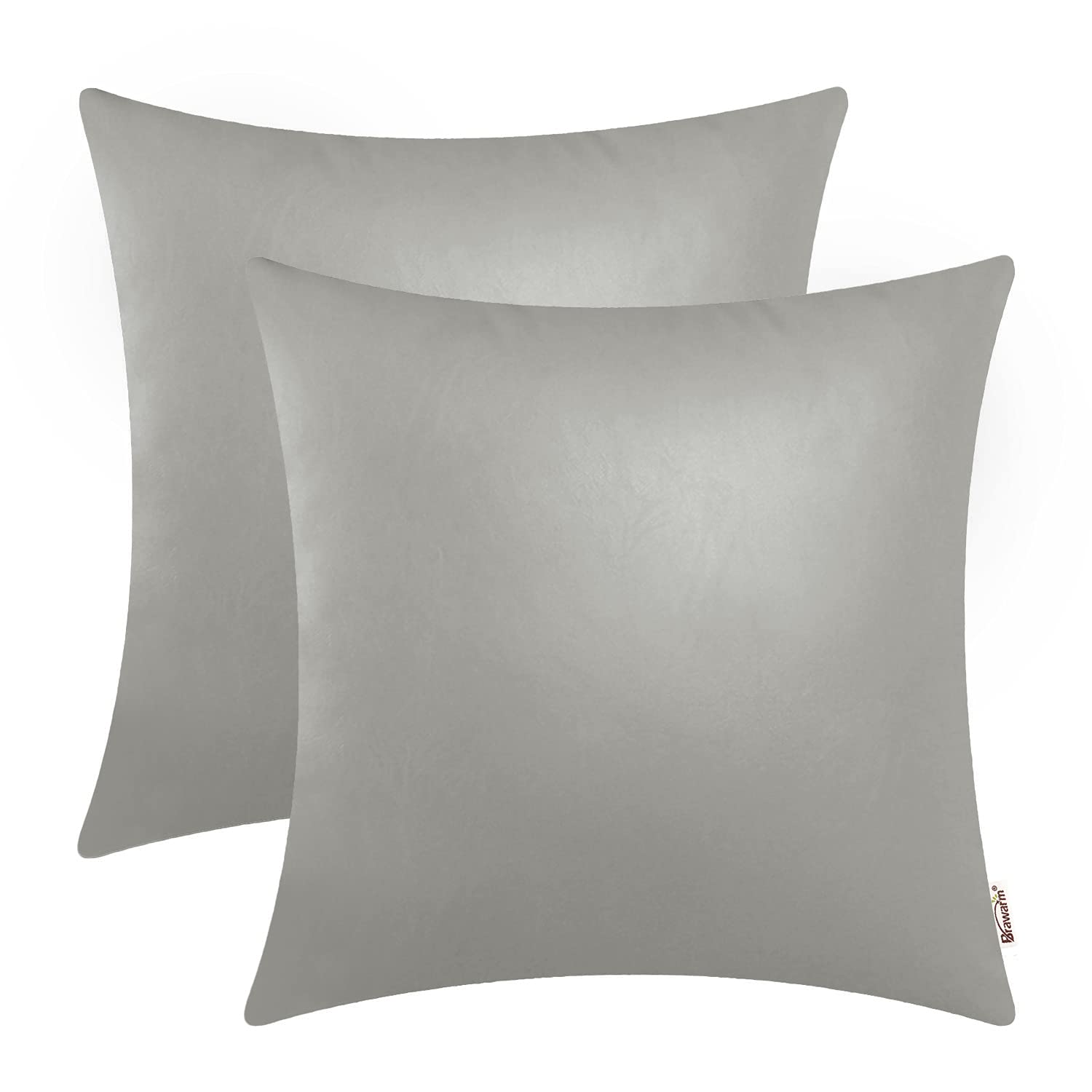 Brawarm Faux Leather Throw Pillow Covers 16 X 16 Inches - Medium Gray Leather Pilow Covers Pack Of 2, Solid Dyed Leather Pillowc
